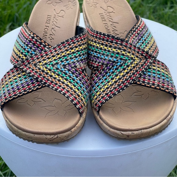 Skechers Wedges Womens 7 Beverlee Delighted Sandals Multicolor 38554 Geometric - Picture 5 of 10